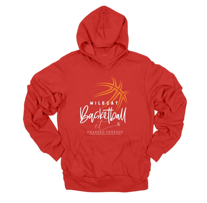 Wildcat Hoops Script Basketball Tee, Crewneck, or Hoodie | Infant–Adult Sizes | Black, Red, White, or Charcoal