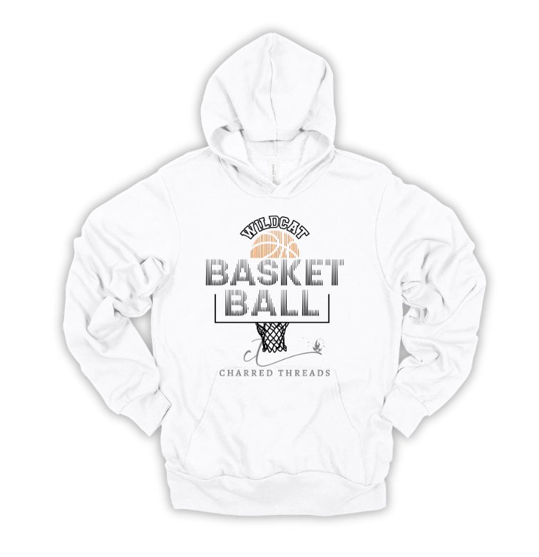 Striped Hoop Wildcat Basketball Tee, Crewneck, or Hoodie | Infant–Adult Sizes | Black, Red, White, or Charcoal