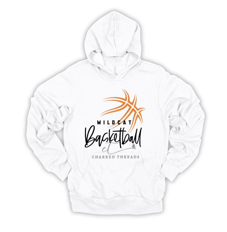 Wildcat Hoops Script Basketball Tee, Crewneck, or Hoodie | Infant–Adult Sizes | Black, Red, White, or Charcoal