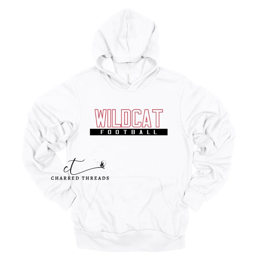 Wildcat Football Tee, Crewneck, or Hoodie | Infant–Adult Sizes | Red, Black, or White Spirit Wear