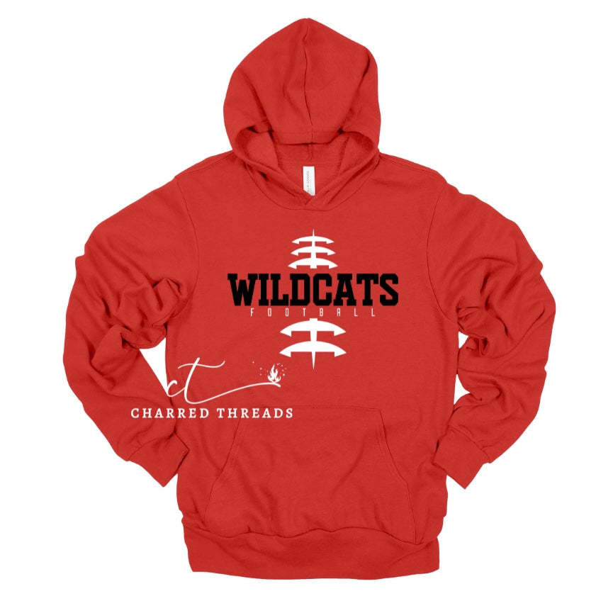 Vertical Laces Wildcats Football Tee, Crewneck, or Hoodie | Infant–Adult Sizes | Black, Red, or White