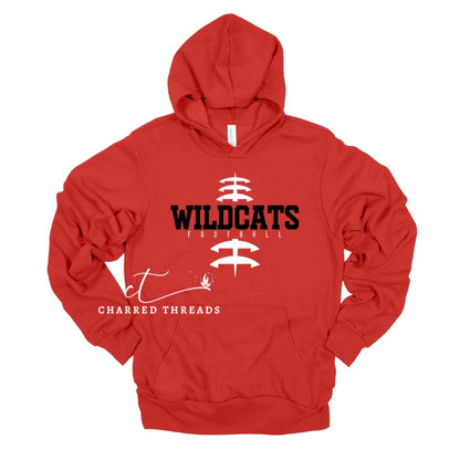 Vertical Laces Wildcats Football Tee, Crewneck, or Hoodie | Infant–Adult Sizes | Black, Red, or White