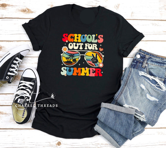 School's Out For Summer Groovy Sunglasses Graphic Short Sleeve Shirt