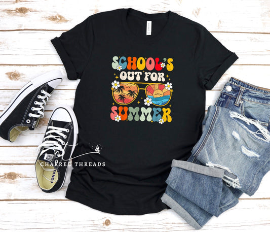 School's Out For Summer Retro Groovy Sunglasses Graphic Short Sleeve Shirt