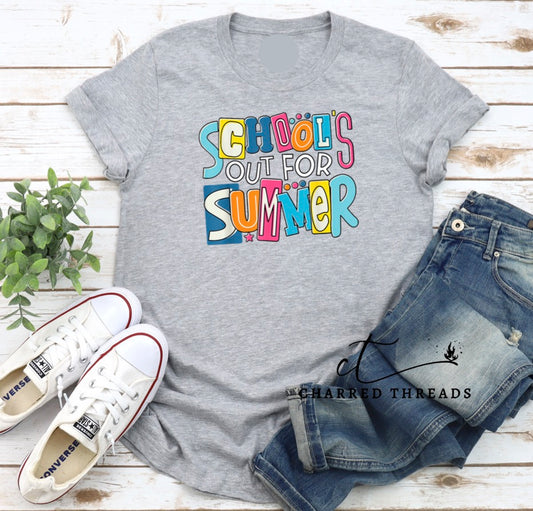 School's Out For Summer Retro Graphic Short Sleeve Shirt
