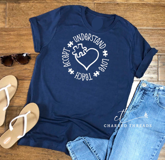 Understand Love Teach Accept Autism Graphic Short Sleeve Shirt