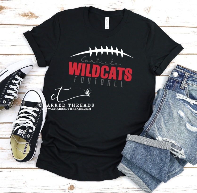 Carlisle Wildcats Football Tee or Crewneck | Game Day Spirit Wear – Red, Black, or White