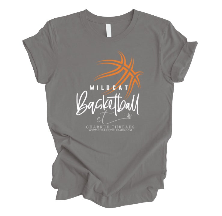 Wildcat Hoops Script Basketball Tee, Crewneck, or Hoodie | Infant–Adult Sizes | Black, Red, White, or Charcoal