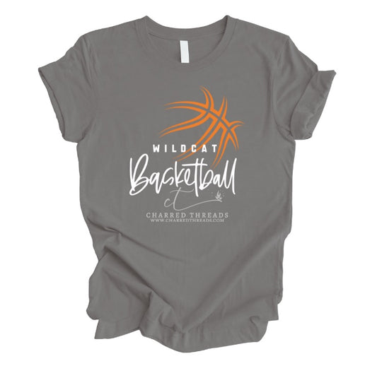 Wildcat Hoops Script Basketball Tee, Crewneck, or Hoodie | Infant–Adult Sizes | Black, Red, White, or Charcoal