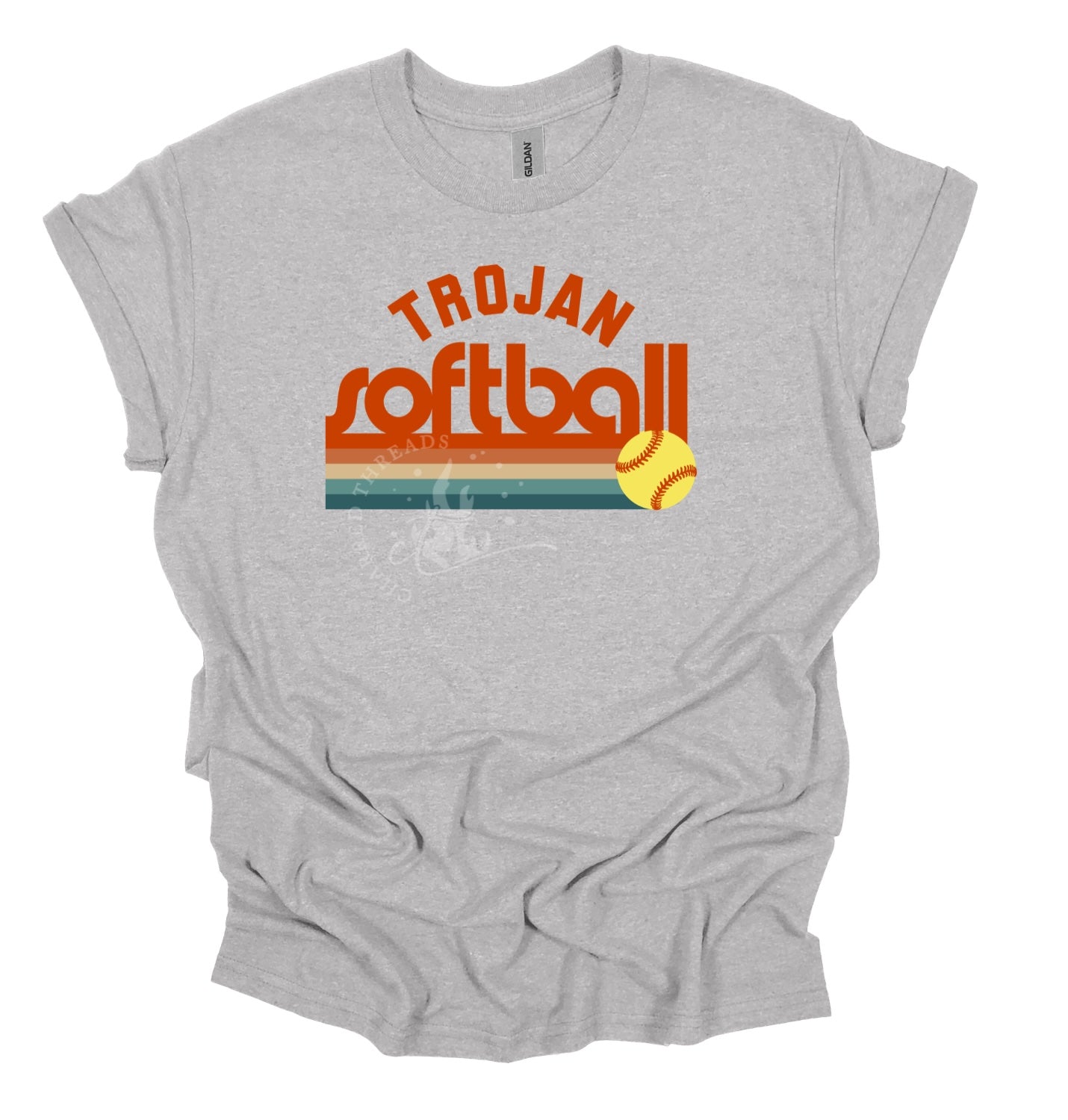 Pleasantville Trojans Muted Retro Softball Shirt | Vintage Softball Tee