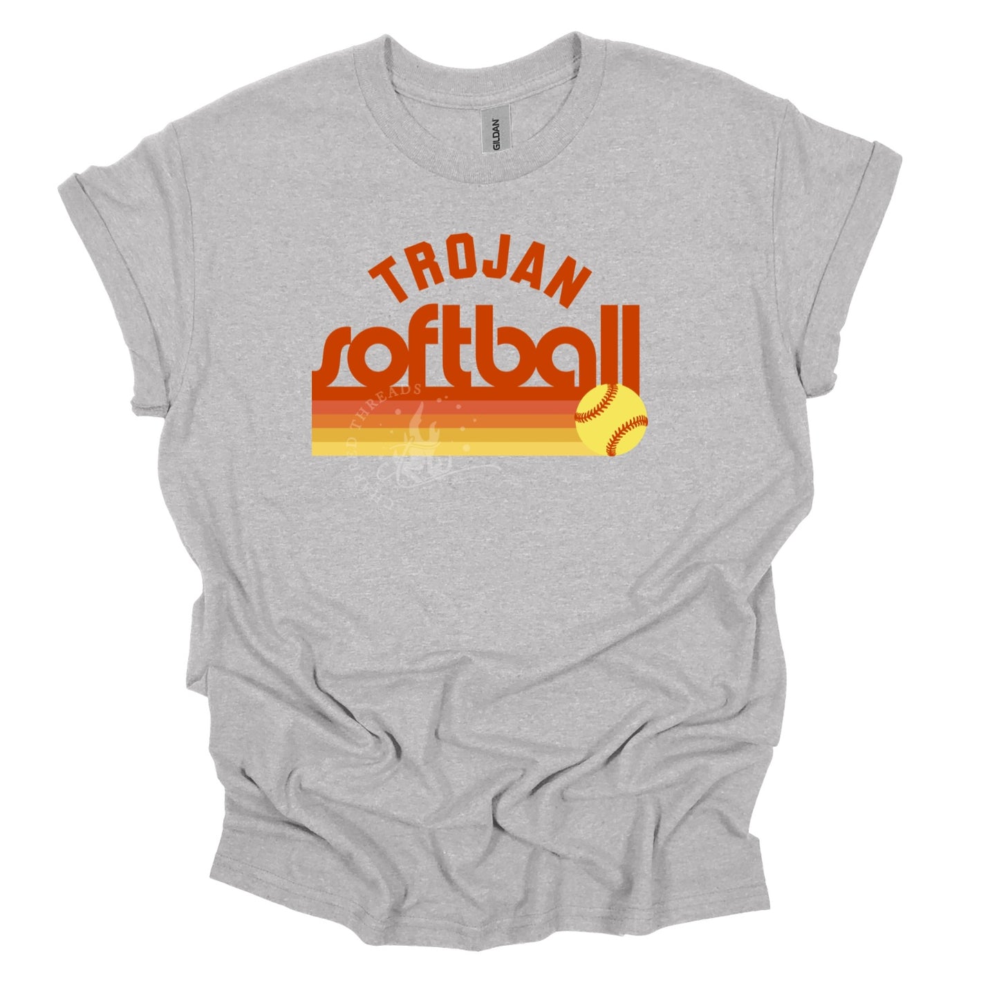 Pleasantville Trojans Sunset Retro Softball Shirt | Vintage Softball Tee