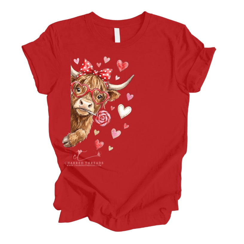 Highland Cow Valentine Graphic Tee & Crewneck Sweatshirt