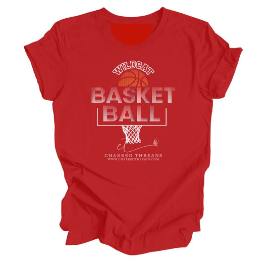 Striped Hoop Wildcat Basketball Tee, Crewneck, or Hoodie | Infant–Adult Sizes | Black, Red, White, or Charcoal
