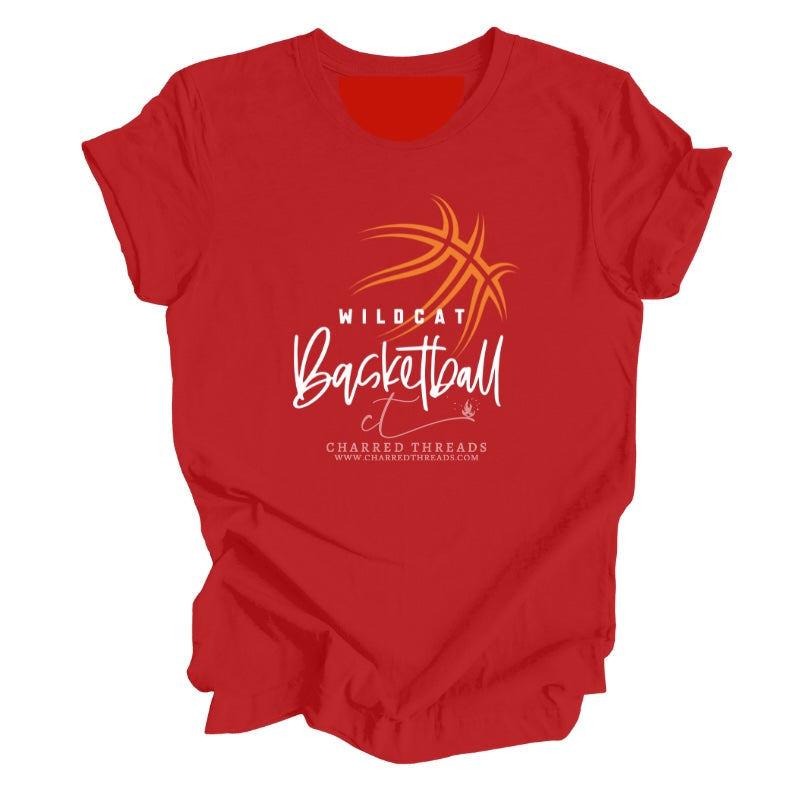 Wildcat Hoops Script Basketball Tee, Crewneck, or Hoodie | Infant–Adult Sizes | Black, Red, White, or Charcoal