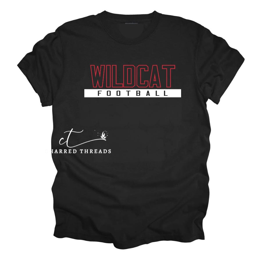 Wildcat Football Tee, Crewneck, or Hoodie | Infant–Adult Sizes | Red, Black, or White Spirit Wear