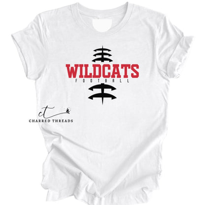 Vertical Laces Wildcats Football Tee, Crewneck, or Hoodie | Infant–Adult Sizes | Black, Red, or White