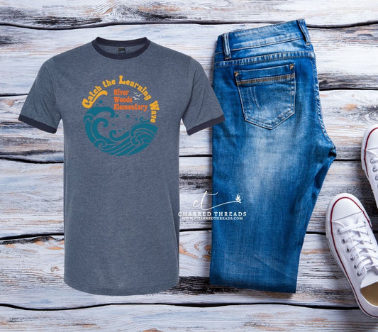 2024 River Woods Elementary Catch the Learning Wave Ringer T-Shirt