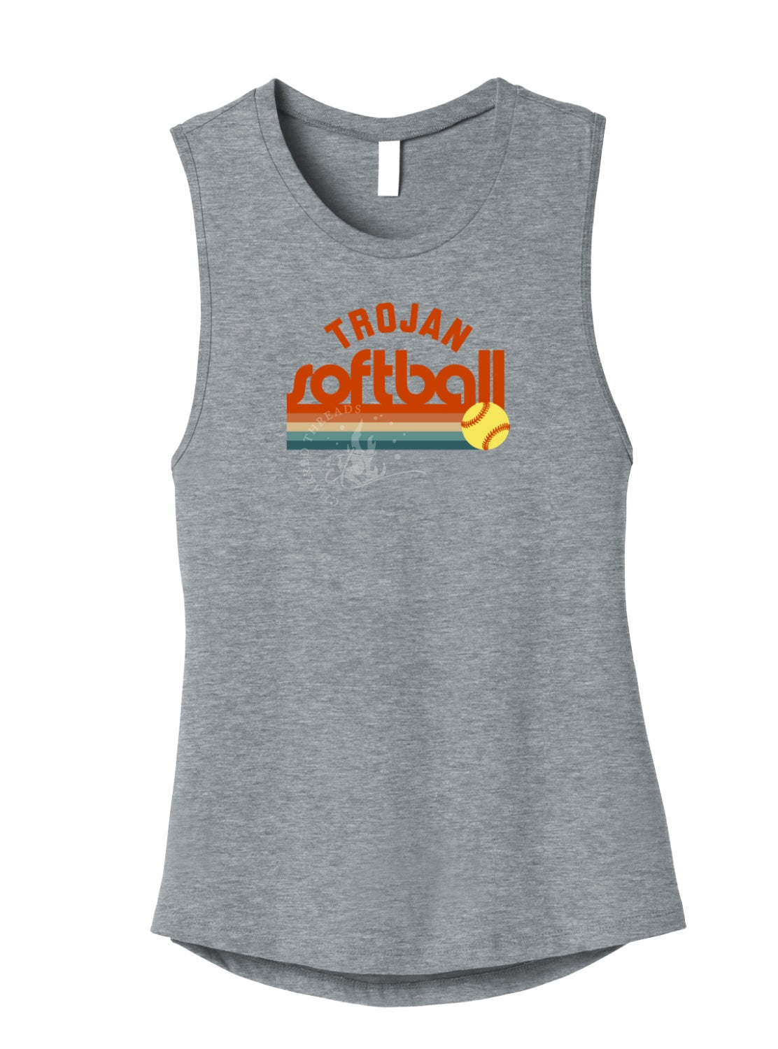 Pleasantville Trojans Muted Retro Softball Muscle Tank | Women’s Game Day Tank