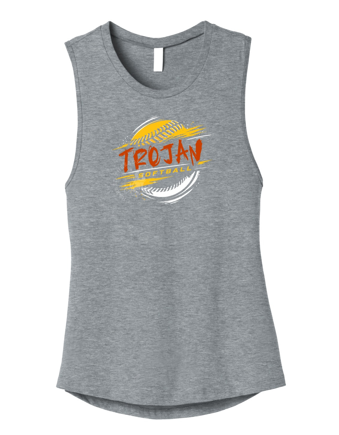 Pleasantville Trojans Softball Grunge Muscle Tank | Women’s Game Day Tank