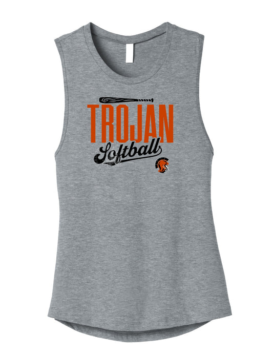 Pleasantville Trojans Softball Script Muscle Tank | Women’s Game Day Tank