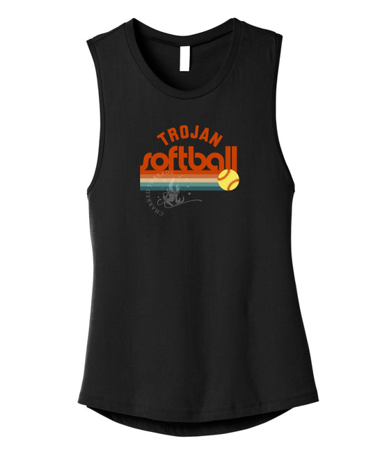 Pleasantville Trojans Muted Retro Softball Muscle Tank | Women’s Game Day Tank