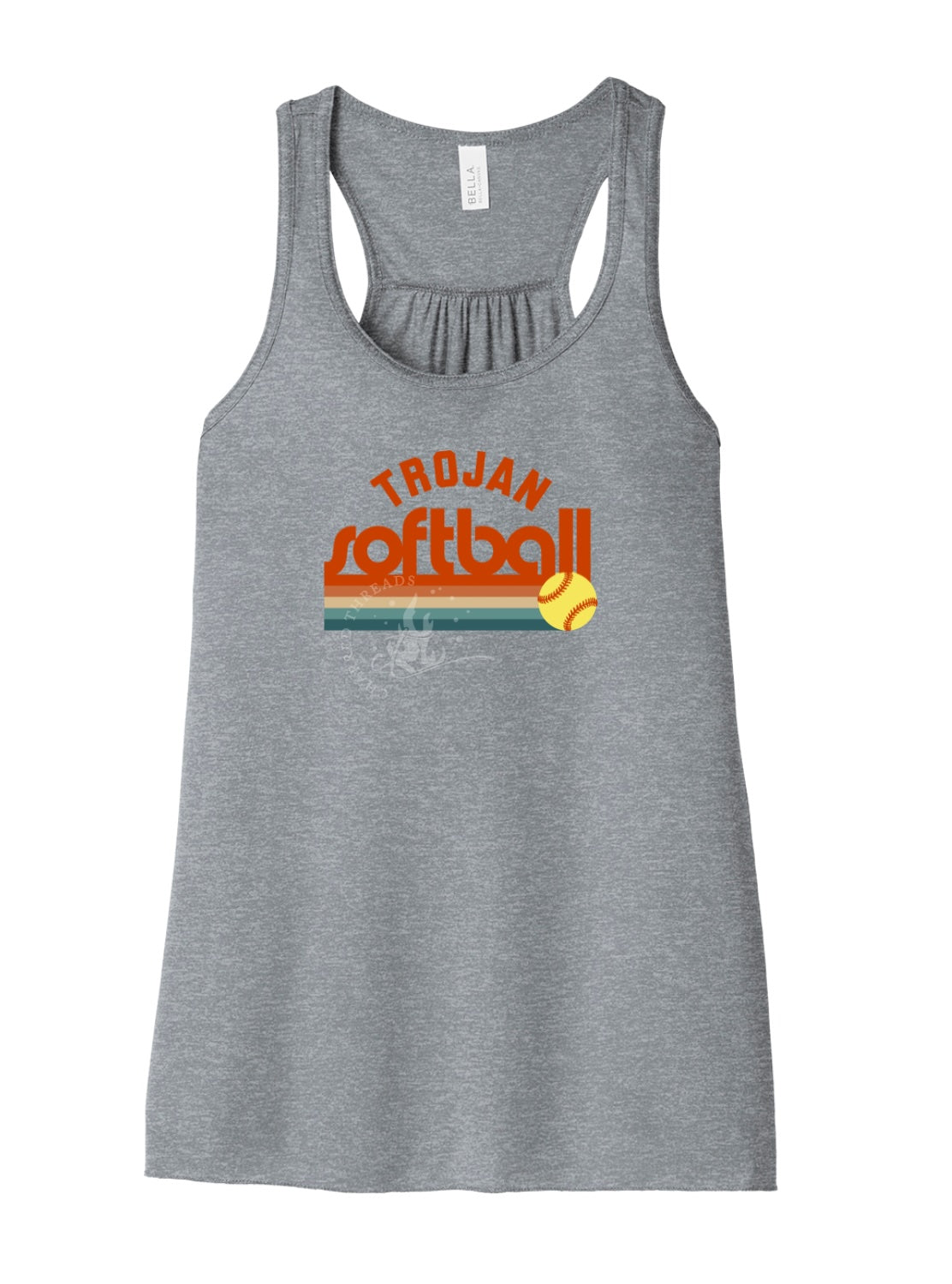 Pleasantville Trojans Muted Retro Softball Flowy Racerback Tank | Women’s Softball Tank