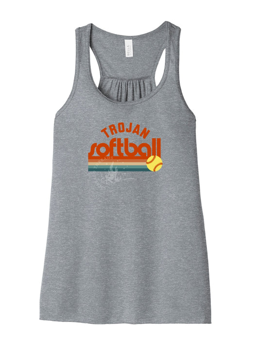 Pleasantville Trojans Muted Retro Softball Flowy Racerback Tank | Women’s Softball Tank