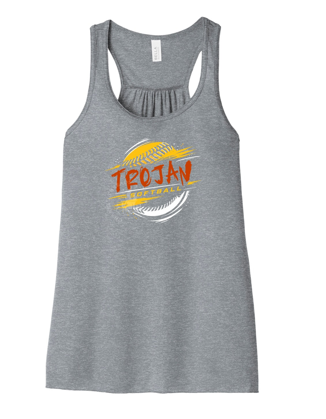 Pleasantville Trojans Softball Grunge Flowy Racerback Tank | Women’s Softball Tank