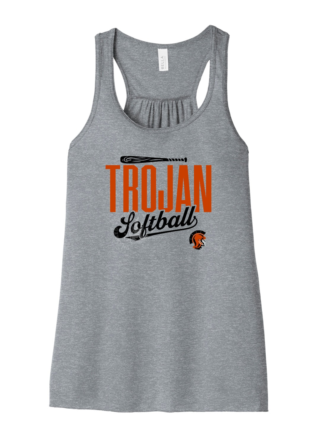 Pleasantville Trojans Softball Script Flowy Racerback Tank | Women’s Softball Tank