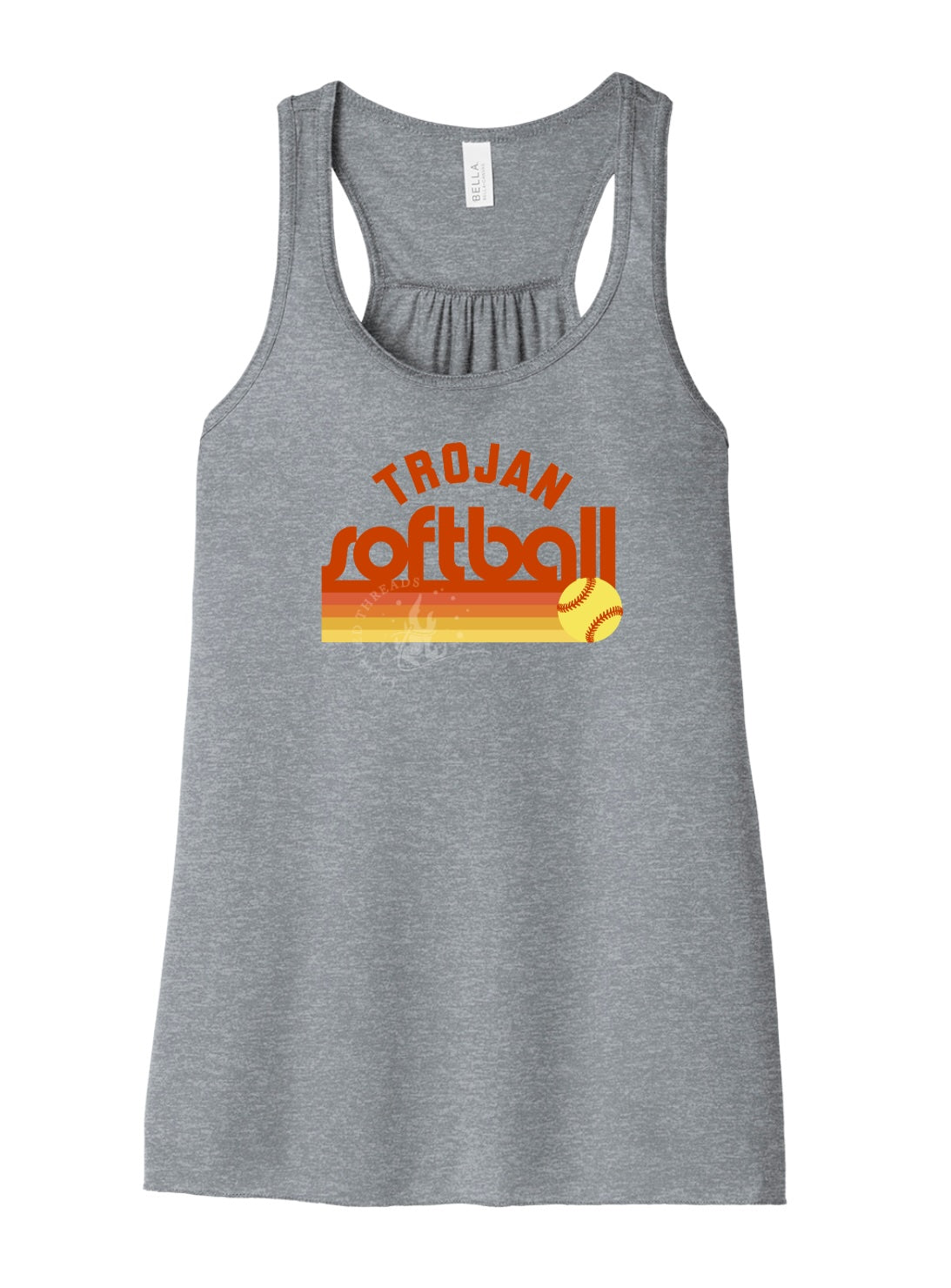 Pleasantville Trojans Sunset Retro Softball Flowy Racerback Tank | Women’s Softball Tank