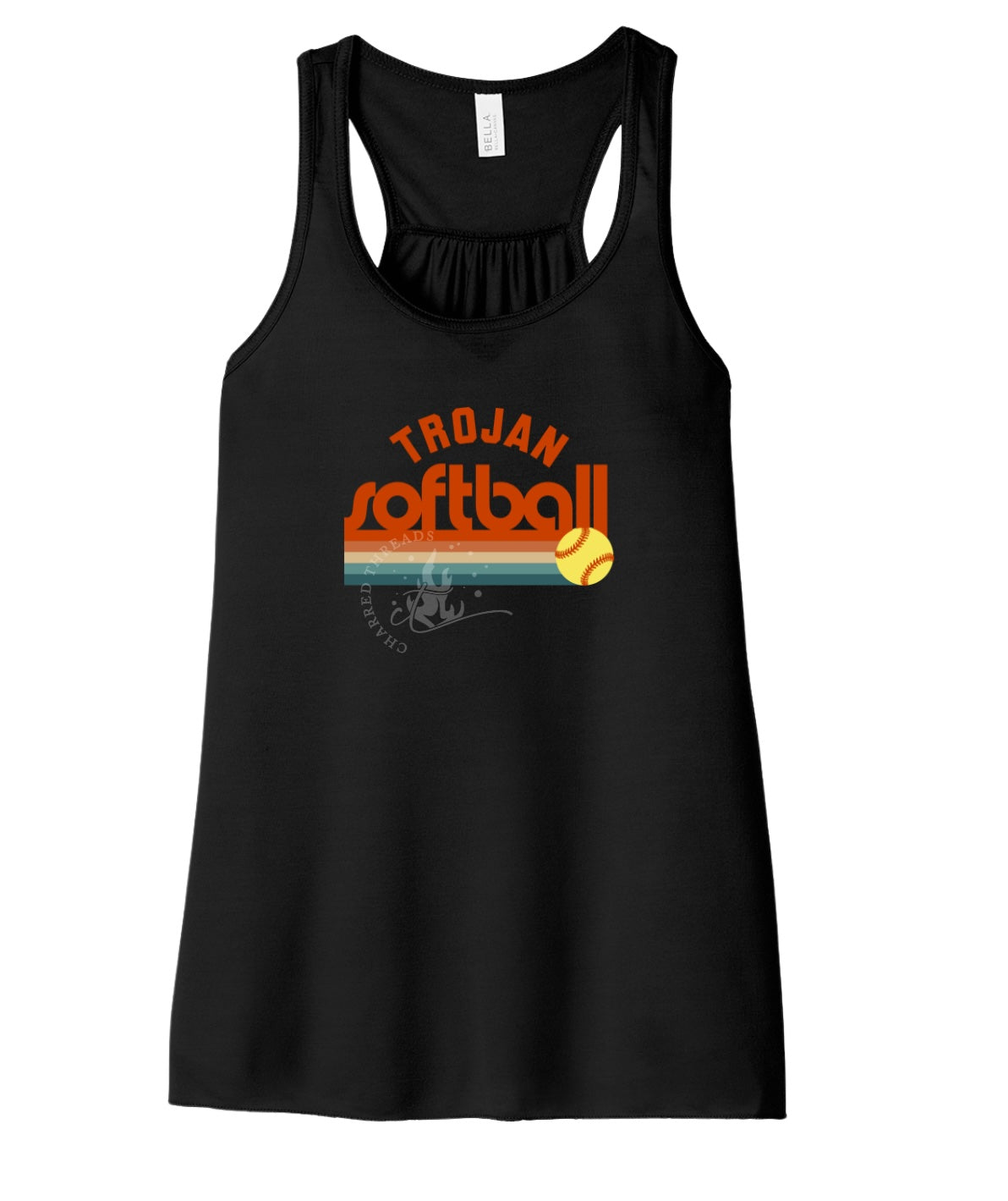Pleasantville Trojans Muted Retro Softball Flowy Racerback Tank | Women’s Softball Tank