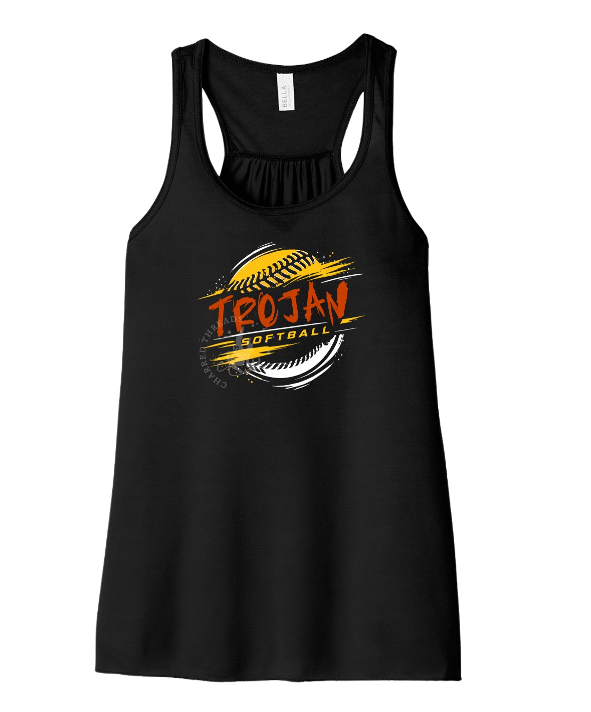 Pleasantville Trojans Softball Grunge Flowy Racerback Tank | Women’s Softball Tank