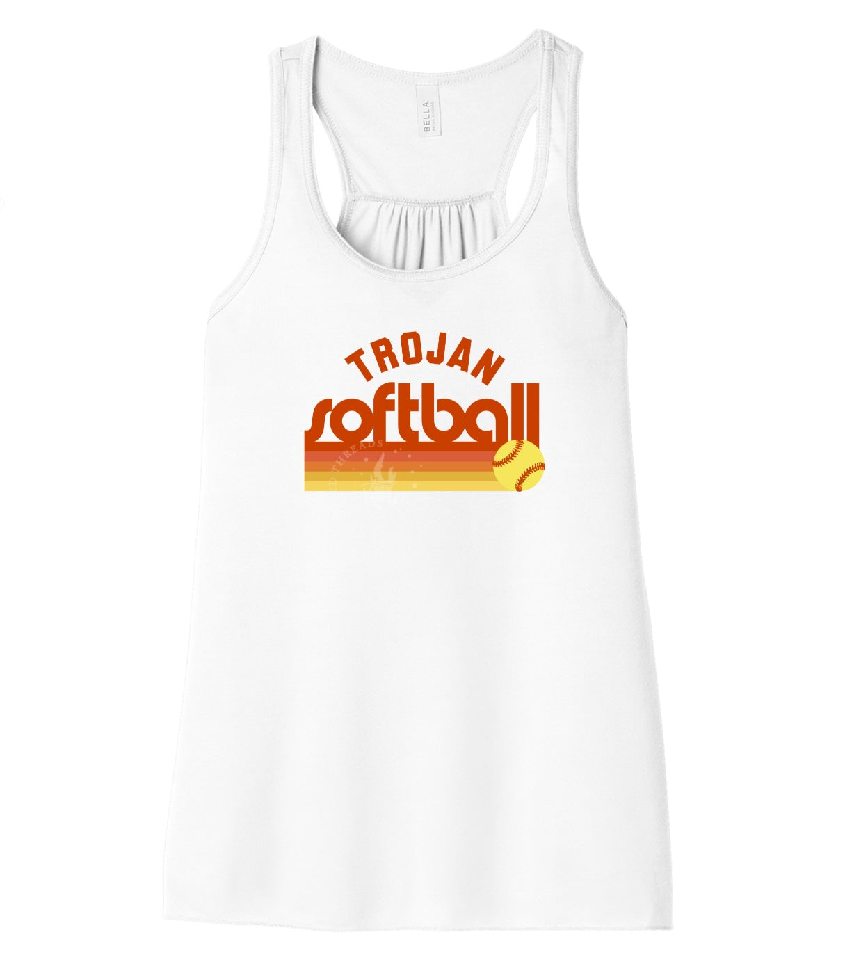 Pleasantville Trojans Sunset Retro Softball Flowy Racerback Tank | Women’s Softball Tank