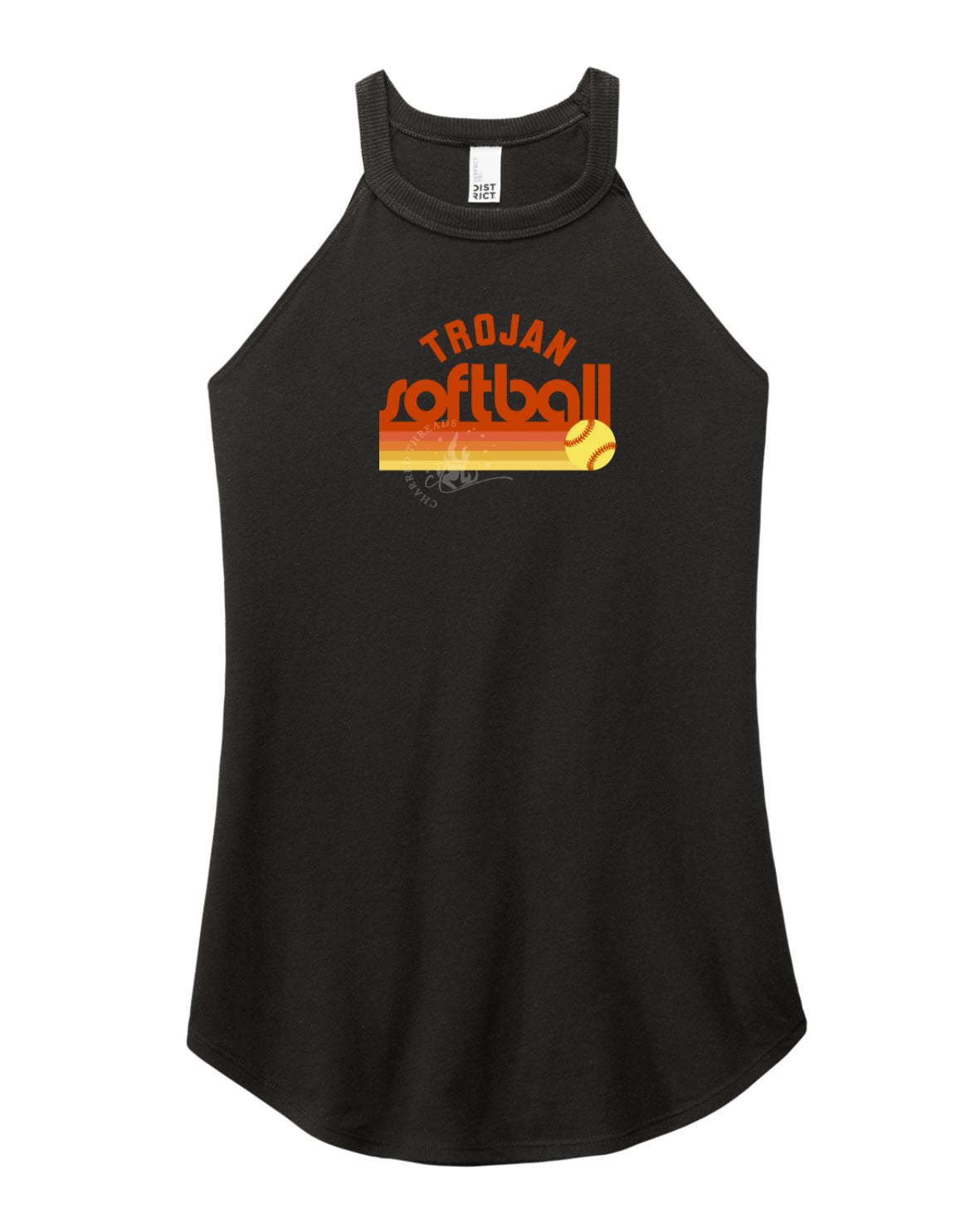 Pleasantville Trojans Sunset Retro Softball Perfect Tri Rocker Tank | Women’s Pleasantville Softball Tank