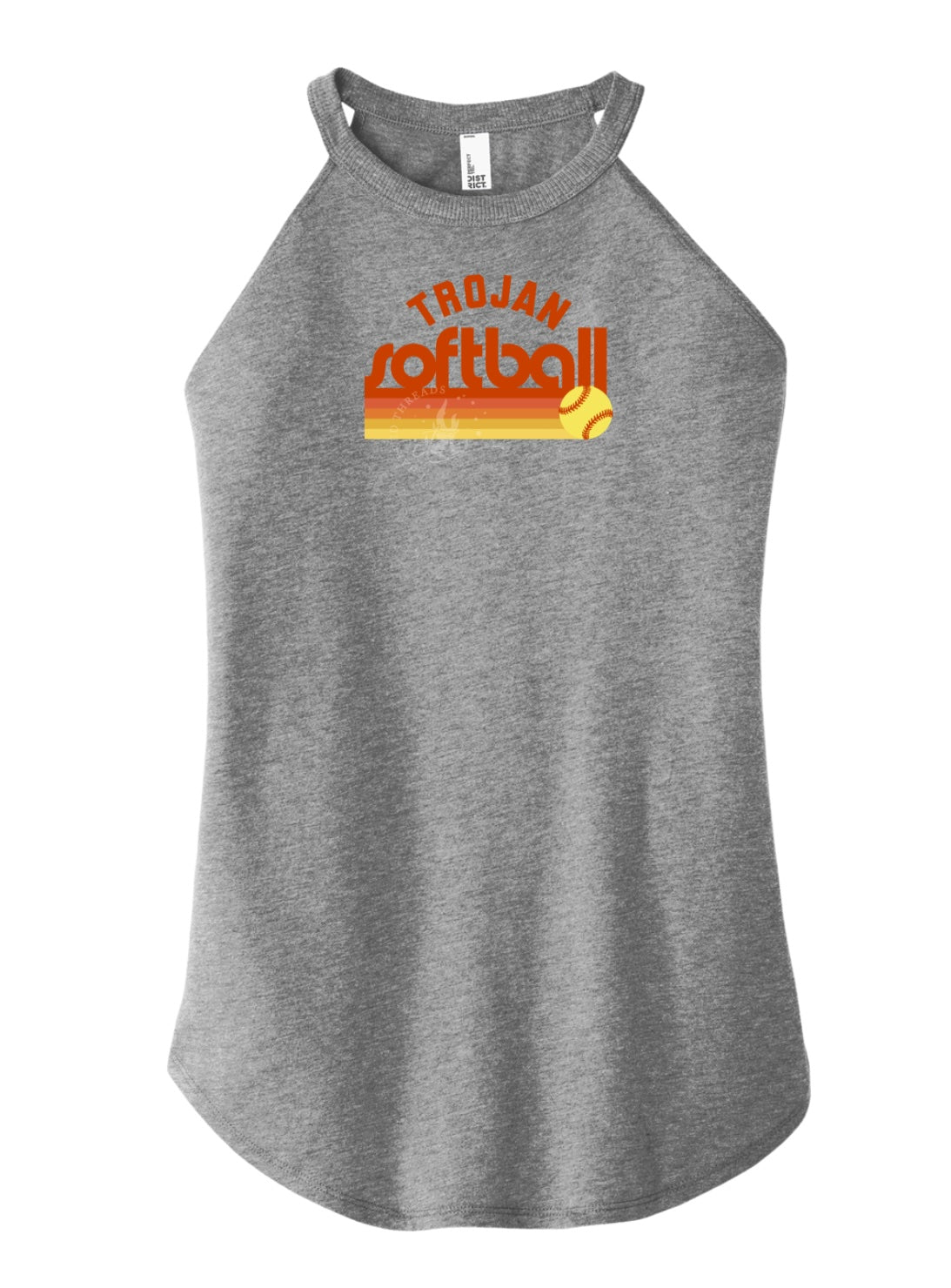 Pleasantville Trojans Sunset Retro Softball Perfect Tri Rocker Tank | Women’s Pleasantville Softball Tank