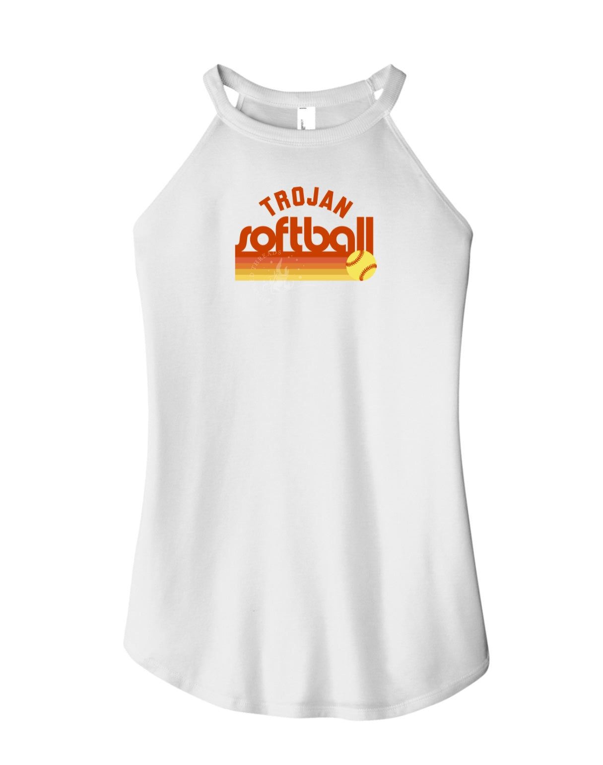 Pleasantville Trojans Sunset Retro Softball Perfect Tri Rocker Tank | Women’s Pleasantville Softball Tank
