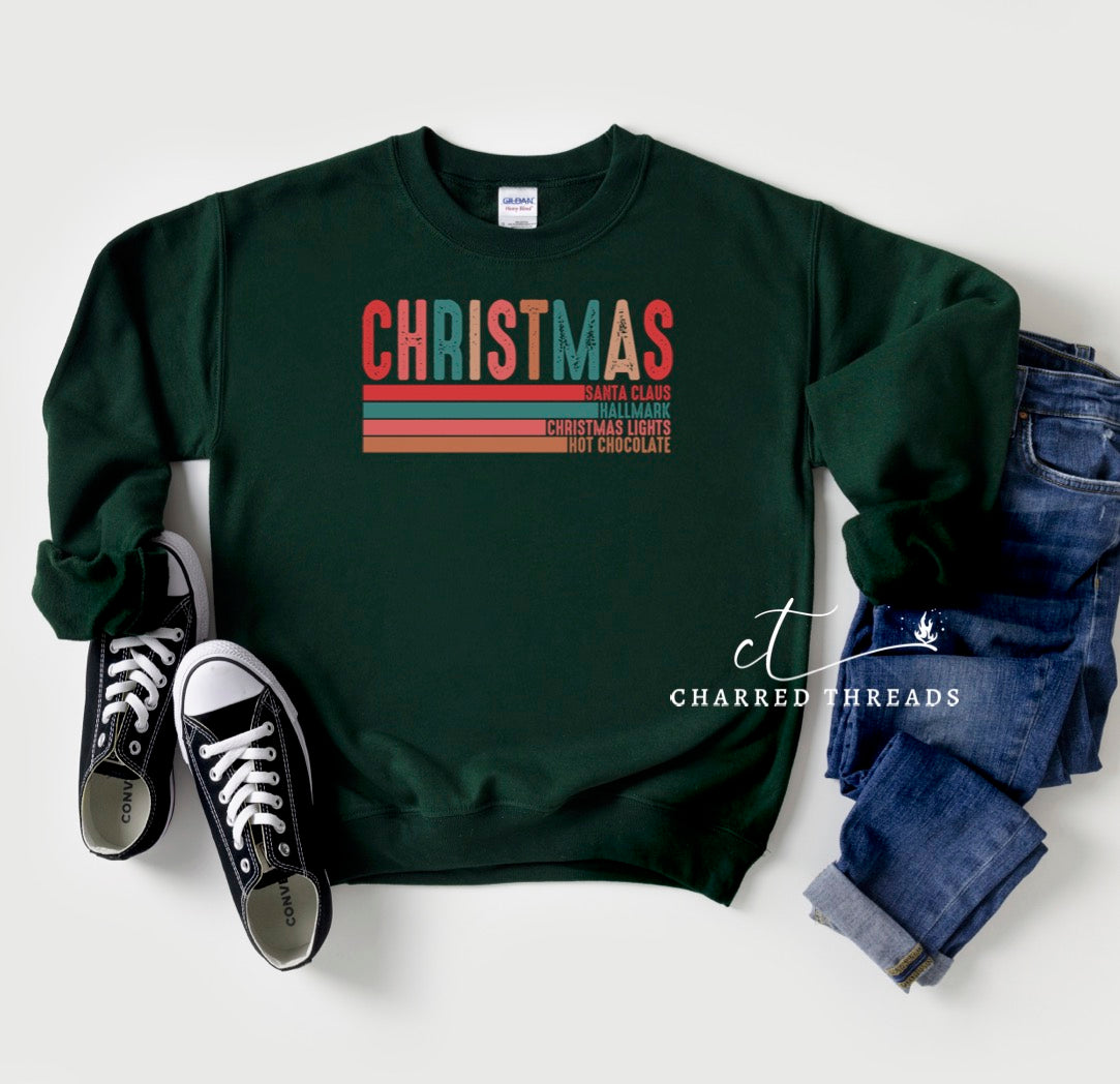 Christmas Santa Claus Hallmark Christmas Lights Hot Chocolate Crewneck Sweatshirt