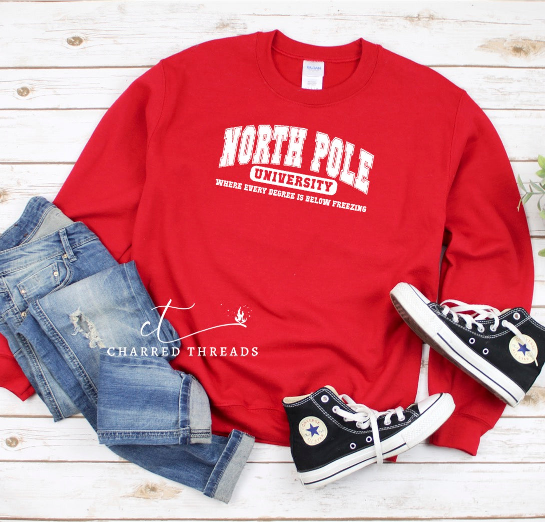 North Pole University Where Every Degree Is Below Freezing Crewneck Sweatshirt